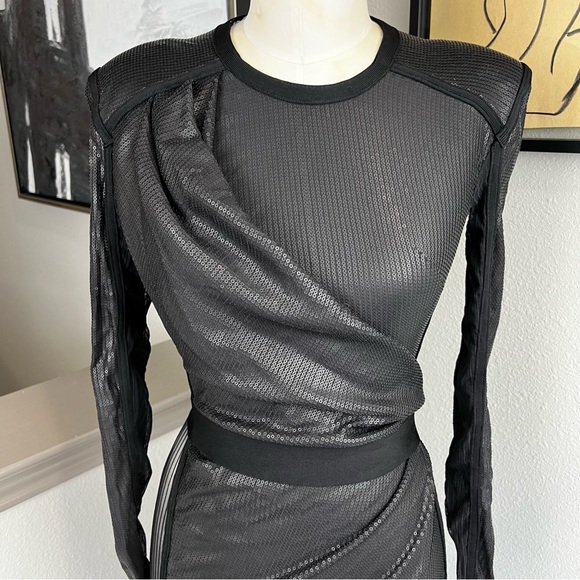 HOUSE OF CB Viktoria black matte sequin draped mini bodycon dress - Picture 7 of 16